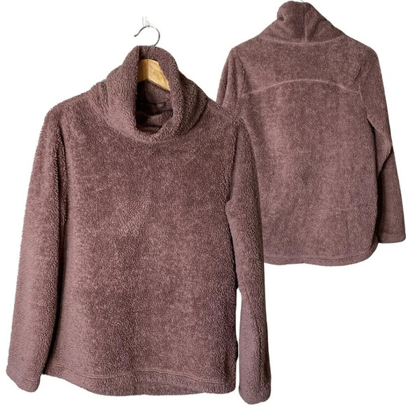 Zella Women's XS Furry Fleece Funnel Neck Teddy Mock Neck Pullover Purple Moon - Picture 2 of 16